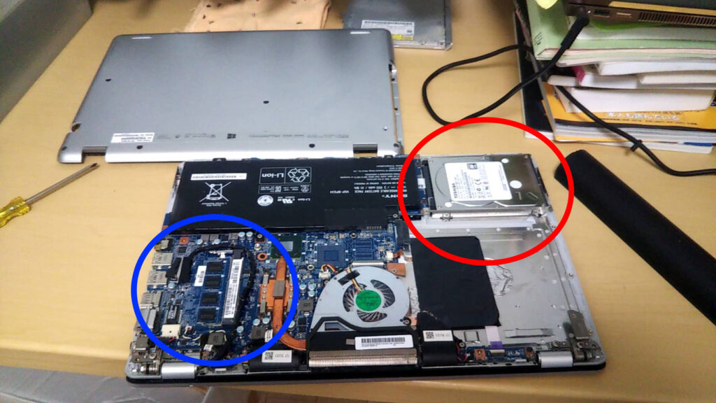 組み込まれたSSDとメモリー